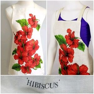 Bermuda Hibiscus Apron Nude Beige Linen Red Big